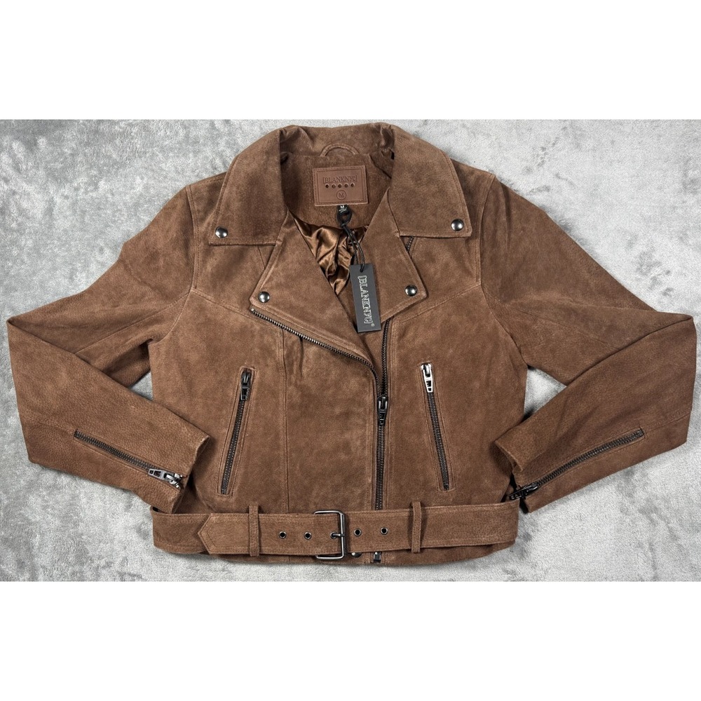 NWT BLANKNYC Suede Moto Jacket Womens Medium Brown Belted Moto Biker 73K-5913NO